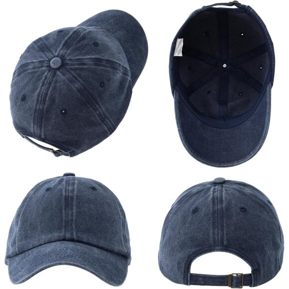 Men's Blue Gray White 3 Pack Plain Cotton Retro Adjustable Baseball Hat Cap - Picture 7 of 7